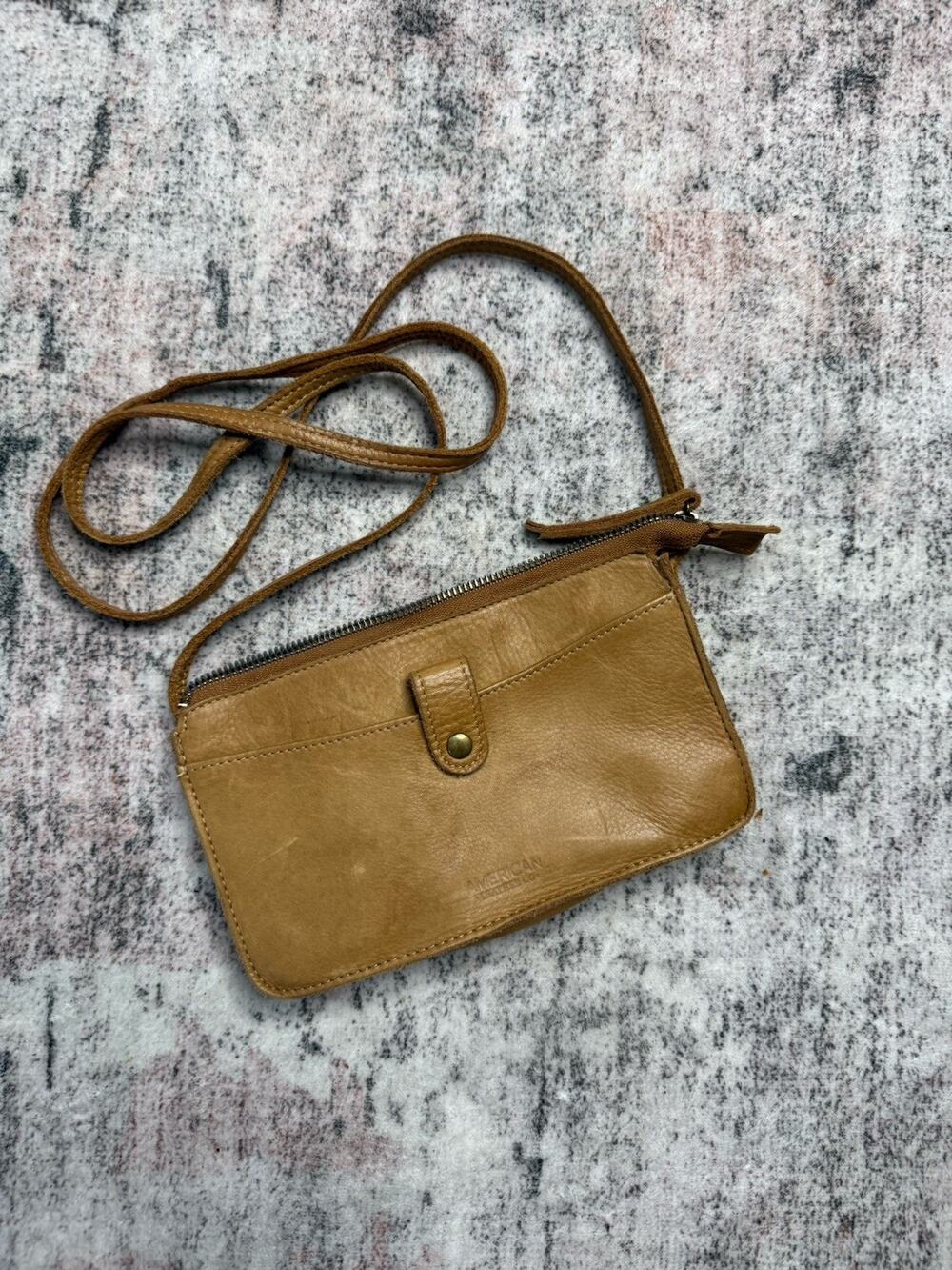 American Leather Co. Austin Crossbody Bag With Wallet Beige Minimalist Boho